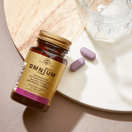 Solgar Omnium Multivitamin Tablets on a table