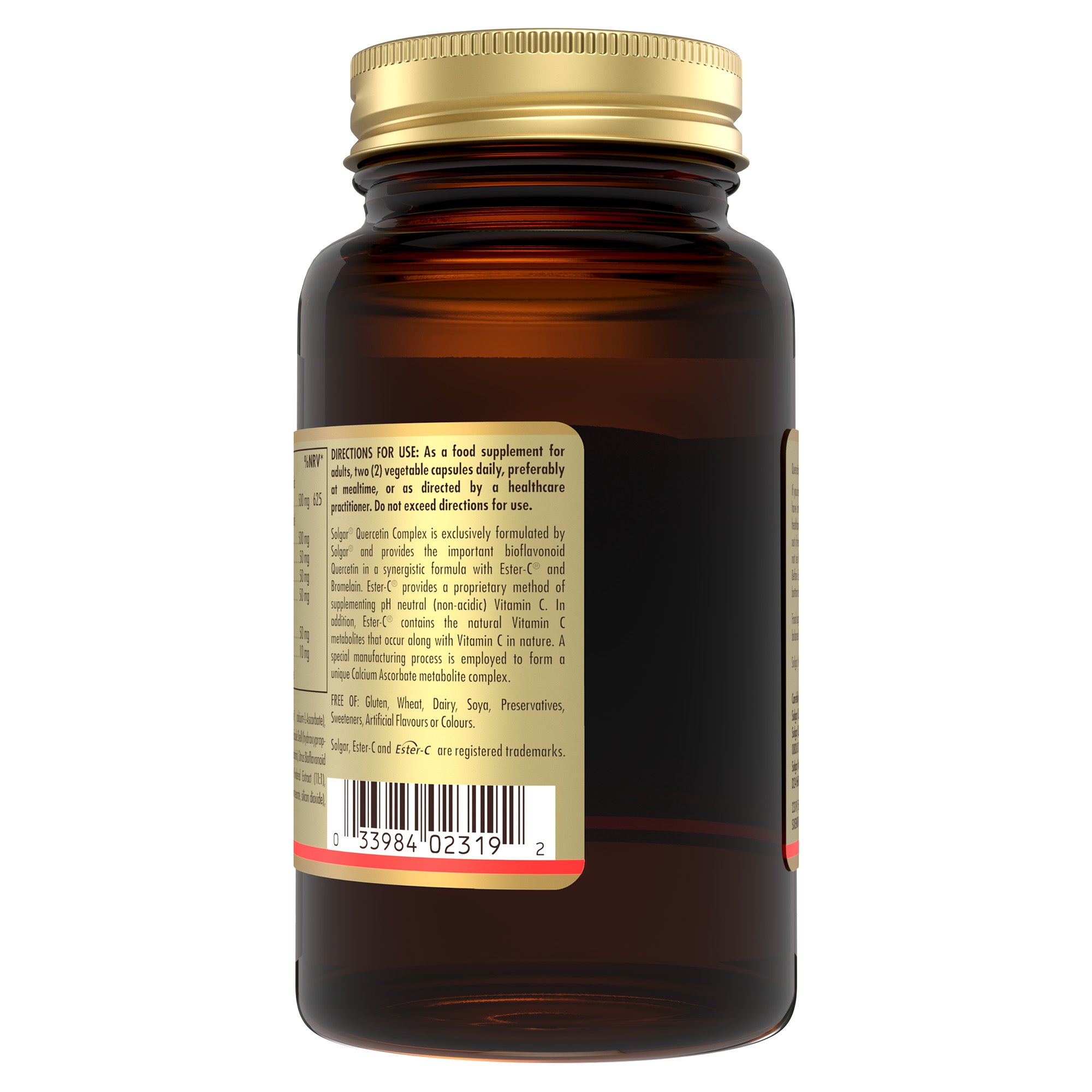 Directions for use label on Solgar Quercetin Complex with Ester-C Plus supplements