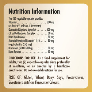 Nutrition information label for Solgar Quercetin Complex with Ester-C Plus supplements