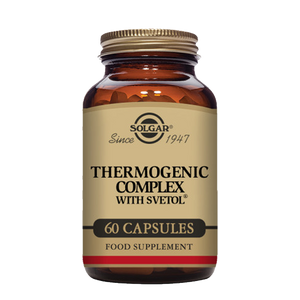 Solgar Thermogenic Complex with Svetol Vegetable Capsules in a glass bottle with a gold lid