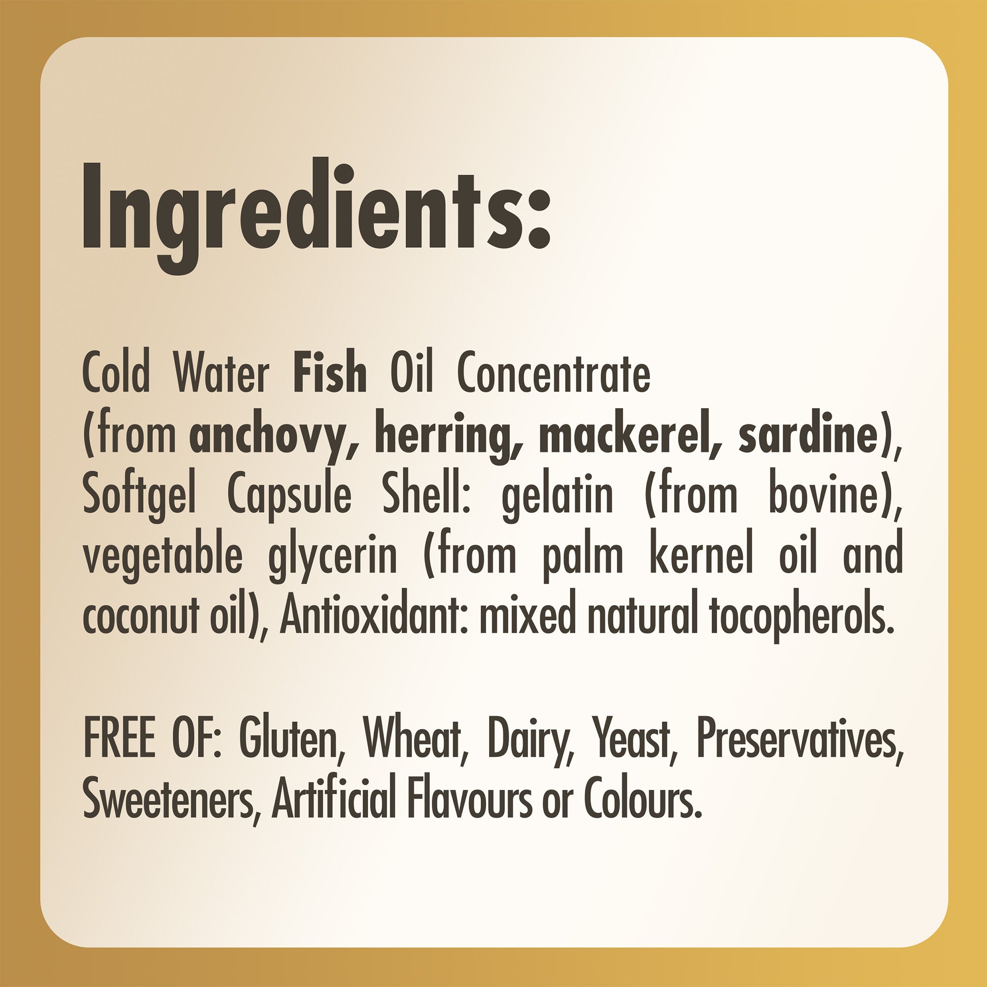 Ingredients list label for Solgar Omega-3 Fish Oil