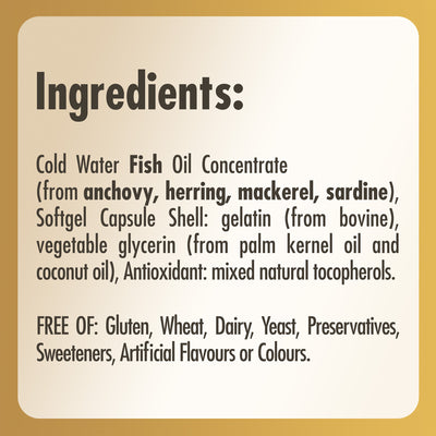 Ingredients list label for Solgar Omega-3 Fish Oil