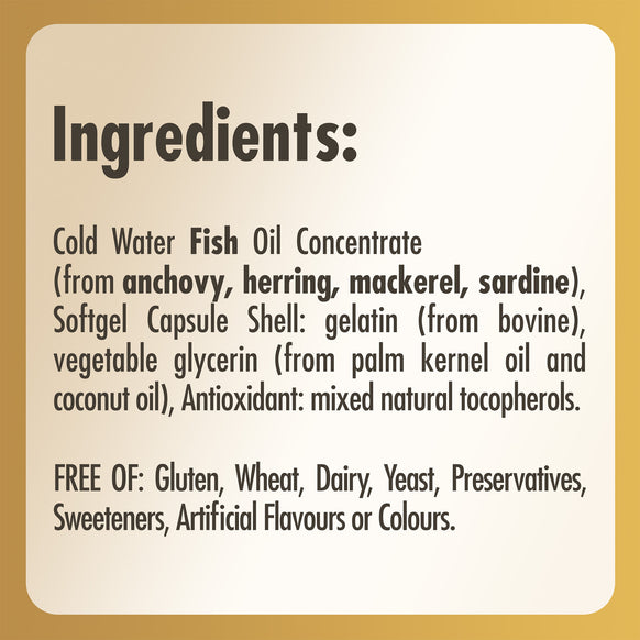 Ingredients list label for Solgar Omega-3 Fish Oil
