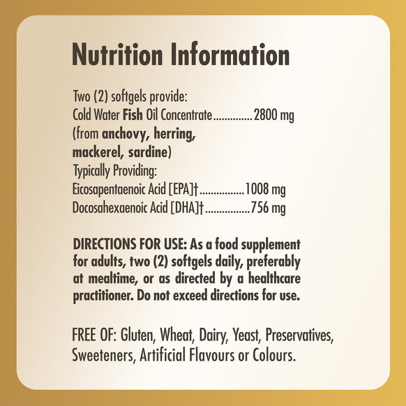 Nutrition information label for Solgar Omega-3 Fish Oil