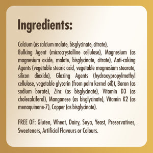 Ingredients list on a label for Solgar Ultimate Bone Support supplements