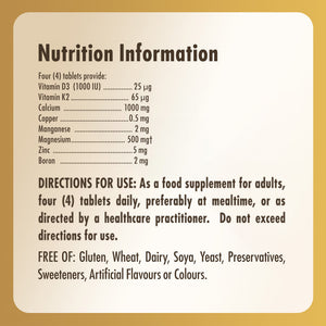 Nutrition information on a label for Solgar Ultimate Bone Support supplements