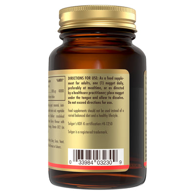 Directions for use label on a bottle of Solgar Vitamin B12 supplements 
