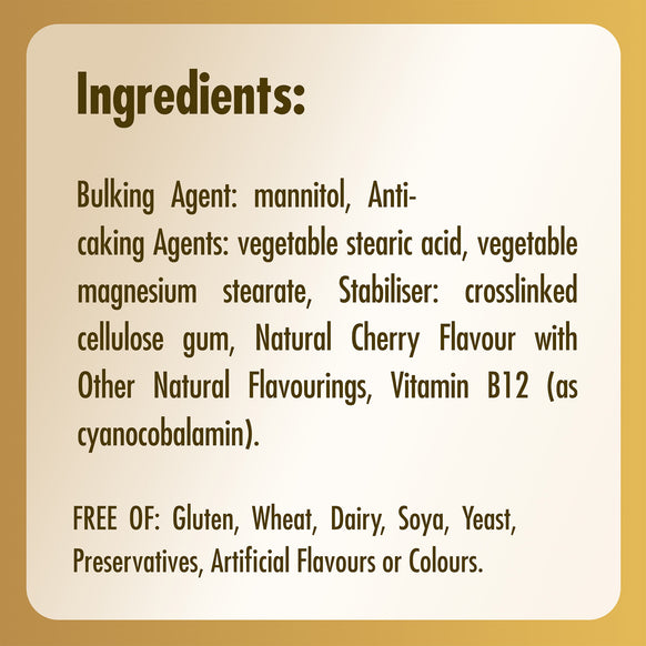 Ingredients list for a bottle of Solgar Vitamin B12 supplements 