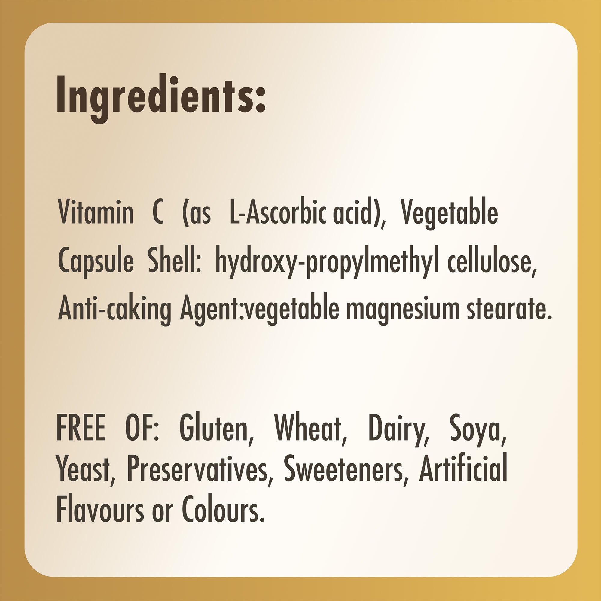 Solgar Vitamin C vegetable capsules ingredients list