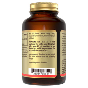 Directions for use label on a Solgar Vitamin E supplement bottle