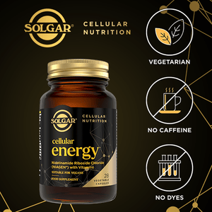 Solgar cellular energy supplement bottle with brand logo and product details