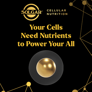 Solgar Cellular Nutrition advertisement with a gold sphere and text