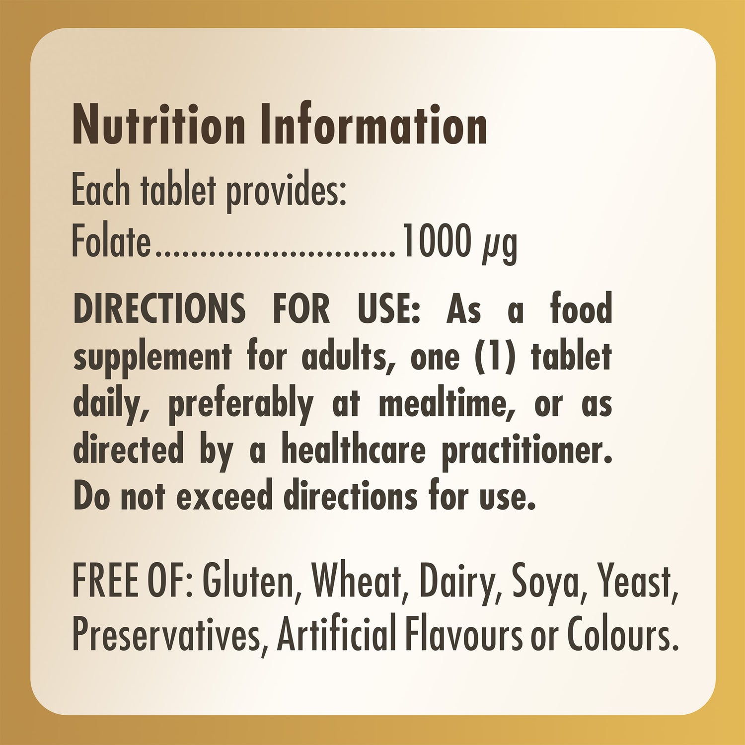 Folate (as Metafolin) 1000 mcg Tablets - Pack of 60