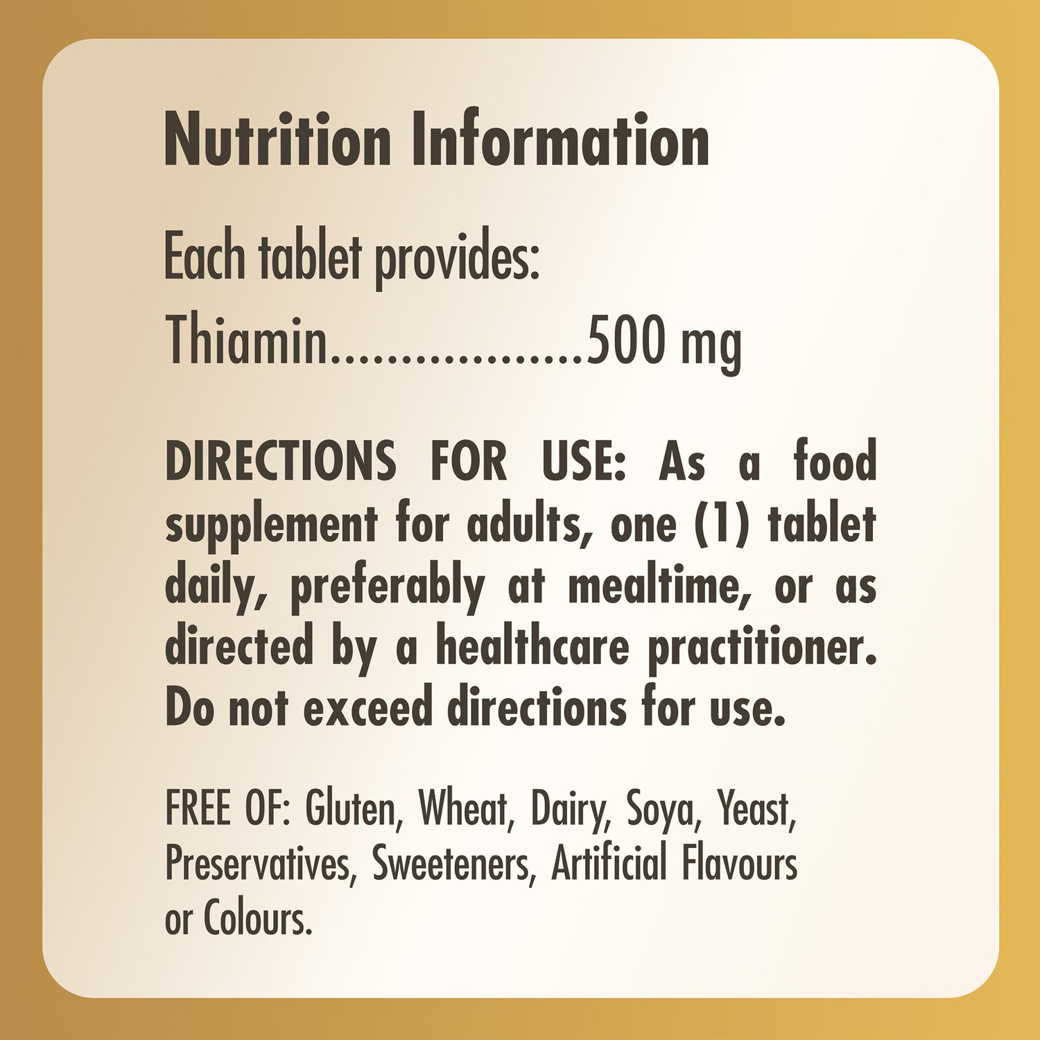 Vitamin B1 (Thiamin) 500 mg Tablets  - Pack of 100