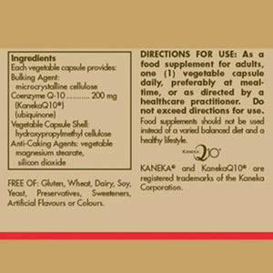 Ingredients label for Solgar CoQ-10 (Coenzyme Q-10) 200 mg Vegetable Capsules