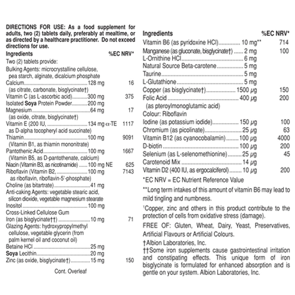 Product information label for Solgar Formula VM-2000 Multivitamin Tablets